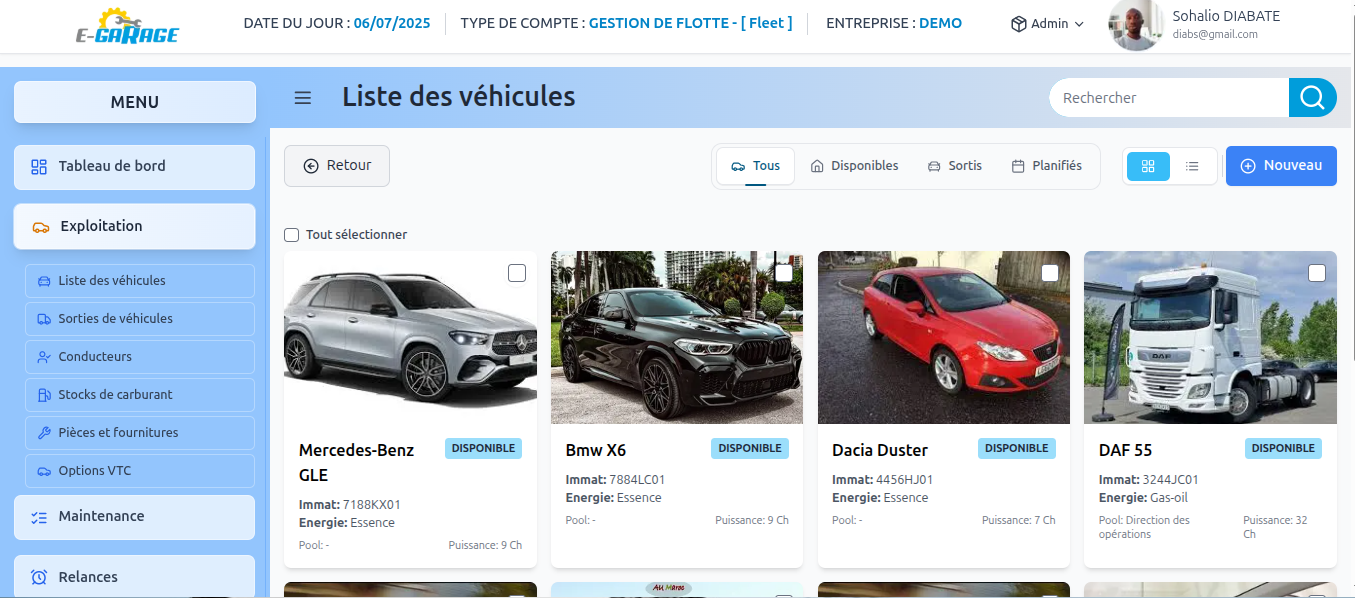 E-Garage Fleet Management Dashboard